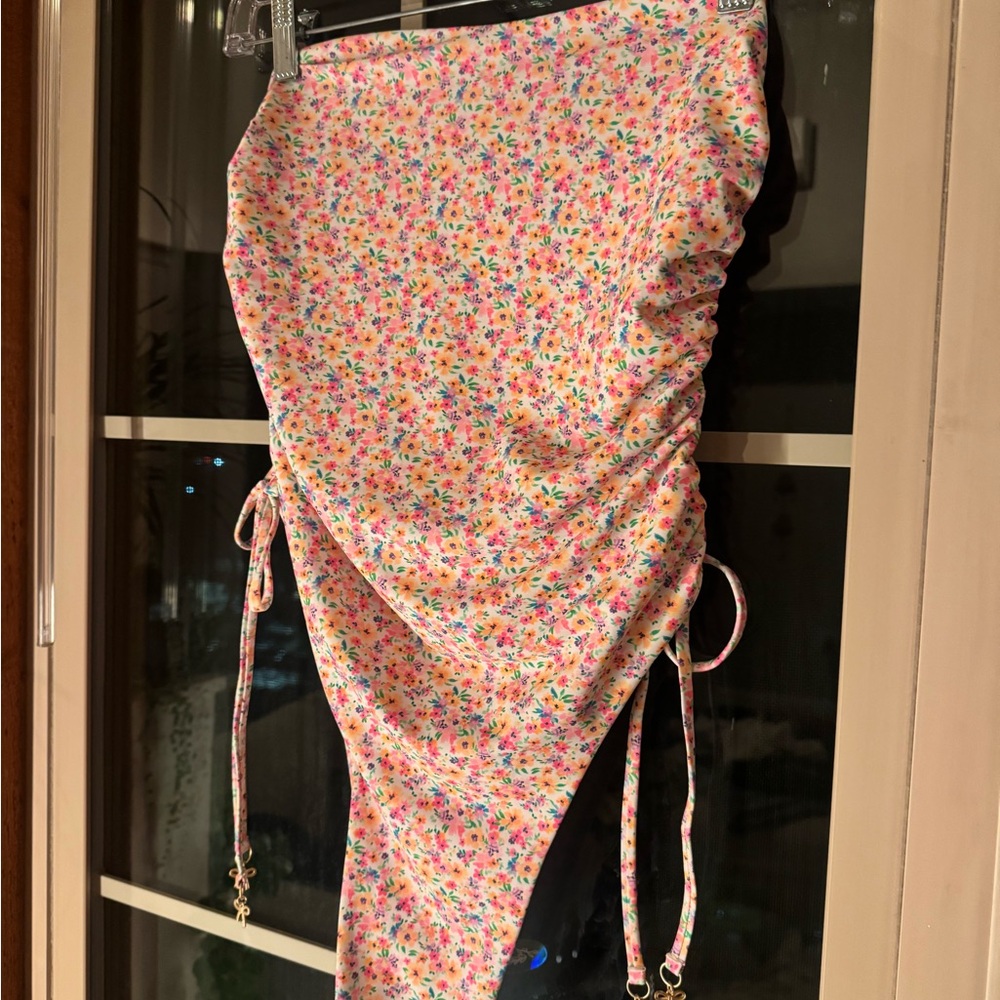 Never Worn- Kulani Kinis Floral One Piece Strapless Swimsuit - Pink Multi Color